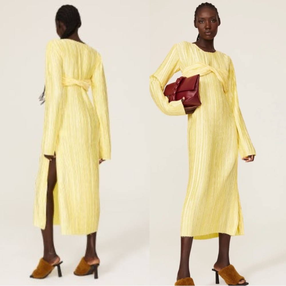 MARINA MOSCONE Plissé Twisted Bust Sheath Dress